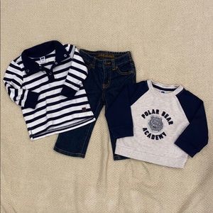 Janie and Jack 12-18m jeans and two shirts
